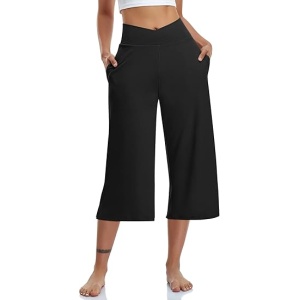 TARSE Womens Crossover Flare Leggings with Pockets High Waisted V-Cross Waist Bootcut Yoga Pants Workout Leggings