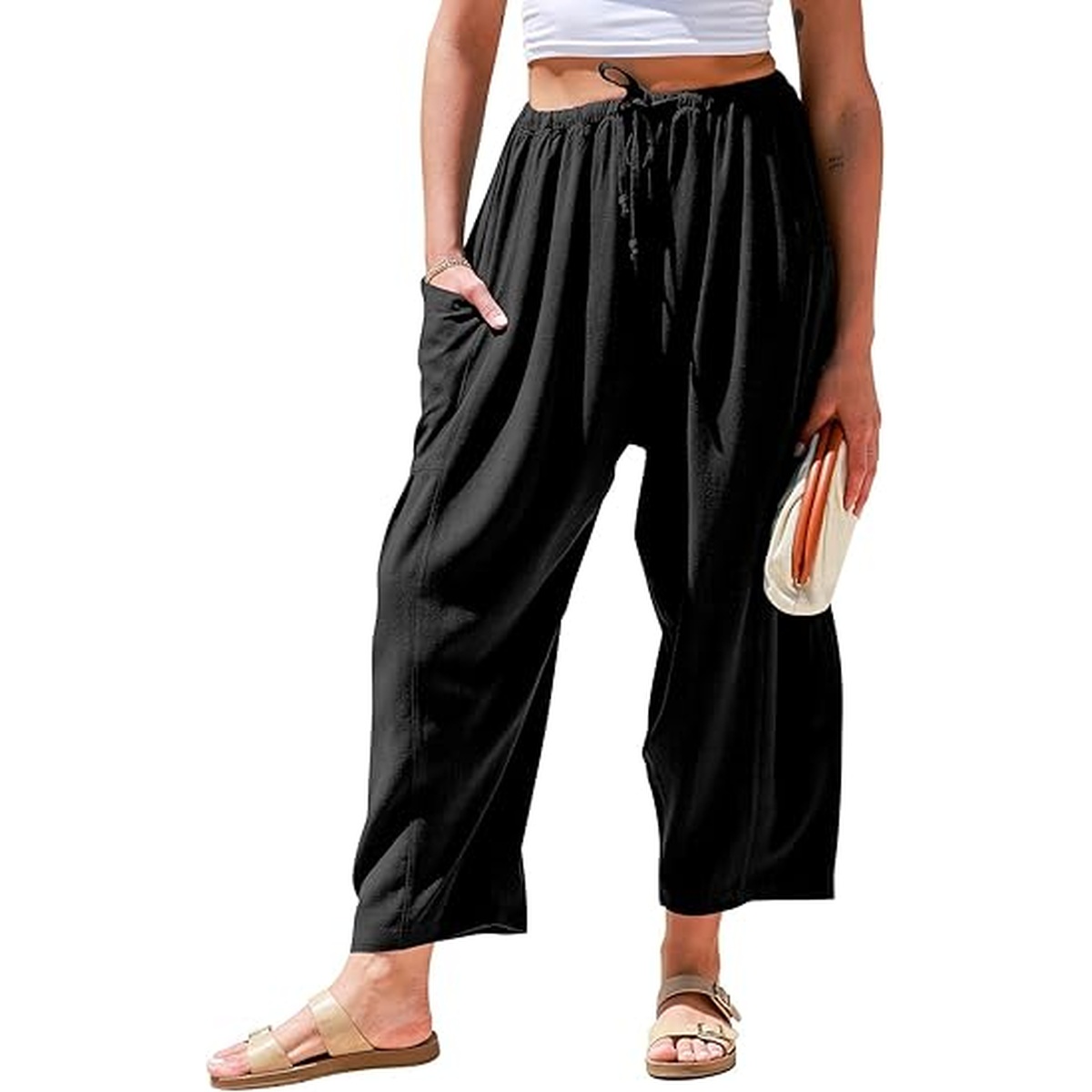 TARSE Womens Wide Leg Palazzo Pants High Waisted Comfy Drawstring Lounge Pants Casual Flowy Yoga Pants with Pockets